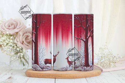 Red Winter Forest Deer 20oz Tumbler Wrap Sublimation sassyprint 
