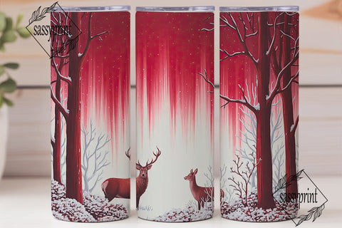 Red Winter Forest Deer 20oz Tumbler Wrap Sublimation sassyprint 