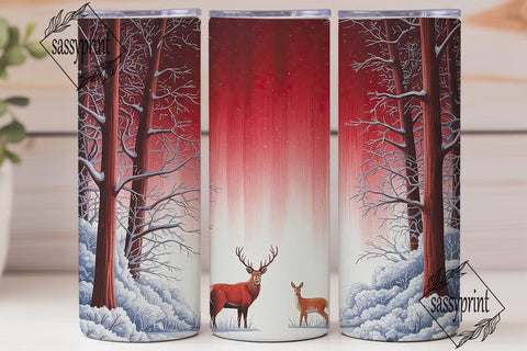 Red Winter Forest Deer 20oz Tumbler Wrap Sublimation sassyprint 
