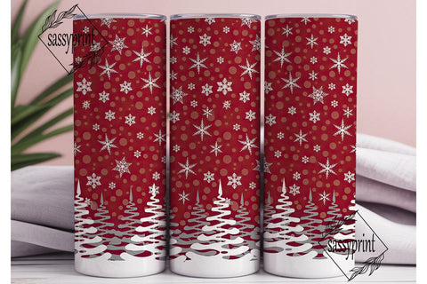 Red Winter Forest Snowflakes Tumbler Sublimation sassyprint 