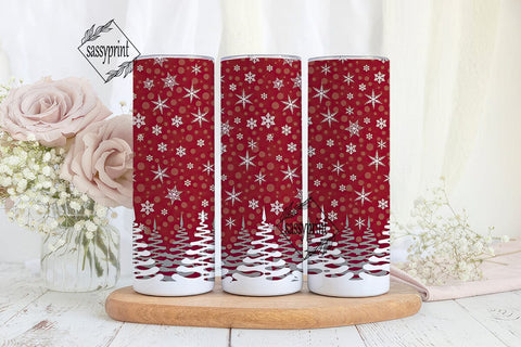 Red Winter Forest Snowflakes Tumbler Sublimation sassyprint 