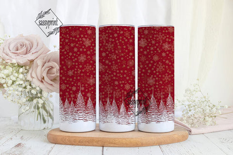 Red Winter Forest Snowflakes Tumbler Sublimation sassyprint 