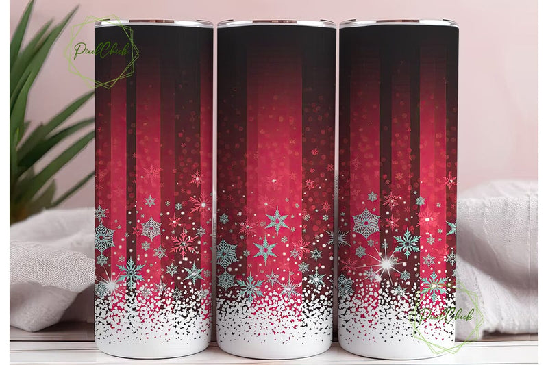 Red Winter Snowflakes 20oz Tumbler Wrap Sublimation PixelChick 