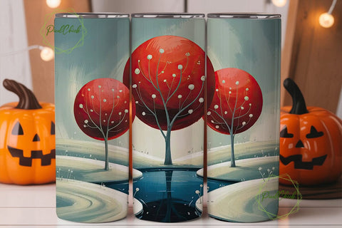 Red Winter Trees 20oz Tumbler Wrap Sublimation PixelChick 