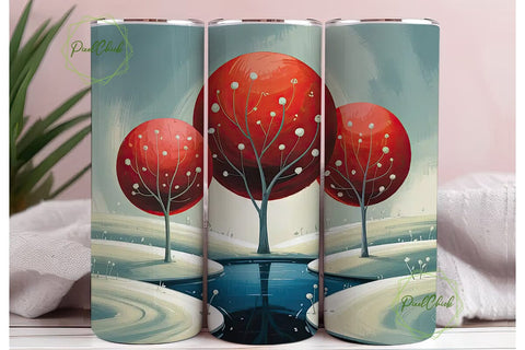 Red Winter Trees 20oz Tumbler Wrap Sublimation PixelChick 