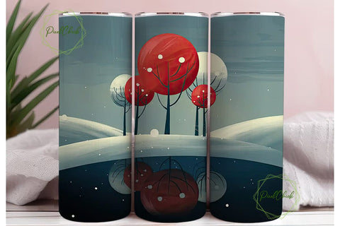 Red Winter Trees 20oz Tumbler Wrap Sublimation PixelChick 