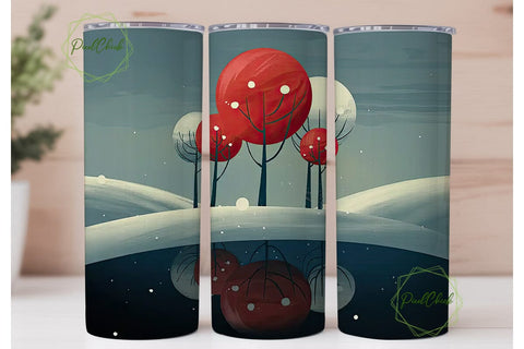 Red Winter Trees 20oz Tumbler Wrap Sublimation PixelChick 