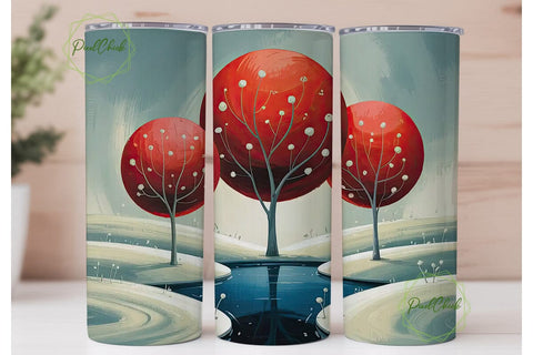 Red Winter Trees 20oz Tumbler Wrap Sublimation PixelChick 