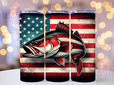 Redfish Tumbler, Fishing Design, 20oz Skinny Tumbler, Patriotic Wrap, Vintage Flag Tumbler, Sublimation PNG, Fishing Gift Sublimation SvggirlplusArt 