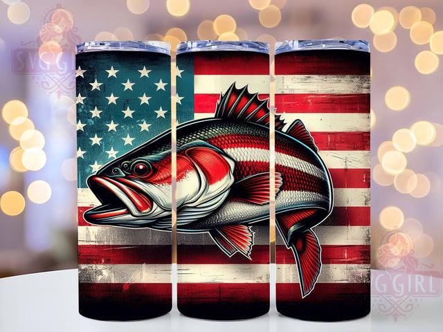 Redfish Tumbler, Fishing Design, 20oz Skinny Tumbler, Patriotic Wrap, Vintage Flag Tumbler, Sublimation PNG, Fishing Gift Sublimation SvggirlplusArt 