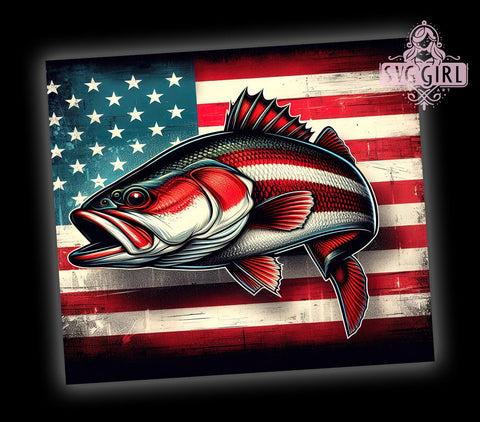 Redfish Tumbler, Fishing Design, 20oz Skinny Tumbler, Patriotic Wrap, Vintage Flag Tumbler, Sublimation PNG, Fishing Gift Sublimation SvggirlplusArt 