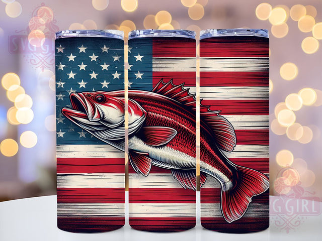 Redfish Tumbler, Fishing Design, 20oz Skinny Tumbler, Patriotic Wrap, Vintage Flag Tumbler, Sublimation PNG, Fishing Gift Sublimation SvggirlplusArt 