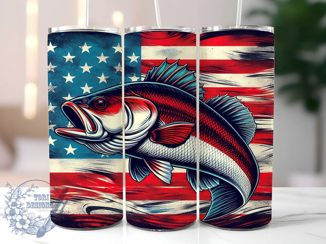 Redfish Tumbler Wrap, Patriotic Fishing Tumbler, Vintage Flag Design, 20oz Skinny Tumbler, Sublimation PNG, Fishing Gift, Americana Drinkware Sublimation ToriDesigns 