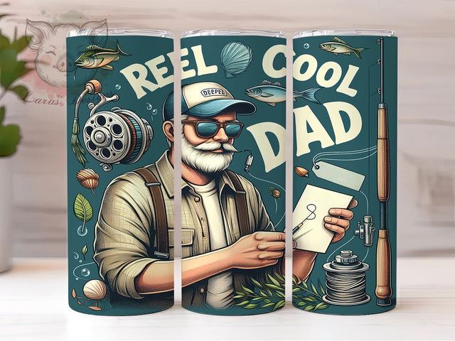 Reel Cool Dad 20oz Tumbler Png, Straight & Tapered Tumbler Png, Dad Fishing Tumbler Png, Digital Download PNG Sublimation Lara' s Designs 