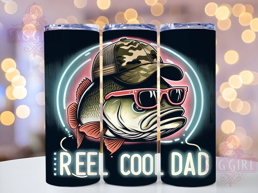 Reel Cool Dad Fishing 20oz Tumbler Wrap Sublimation Design, Straight ...