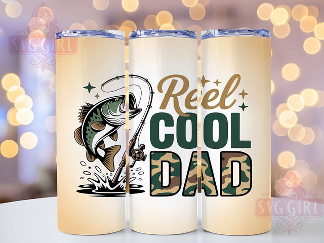 Reel Cool Dad Fishing Rustic 20oz Tumbler, Bass Fishing, Fishing Dad, Outdoor Theme, Rustic Design, Skinny Tumbler, Sublimation PNG Sublimation SvggirlplusArt 