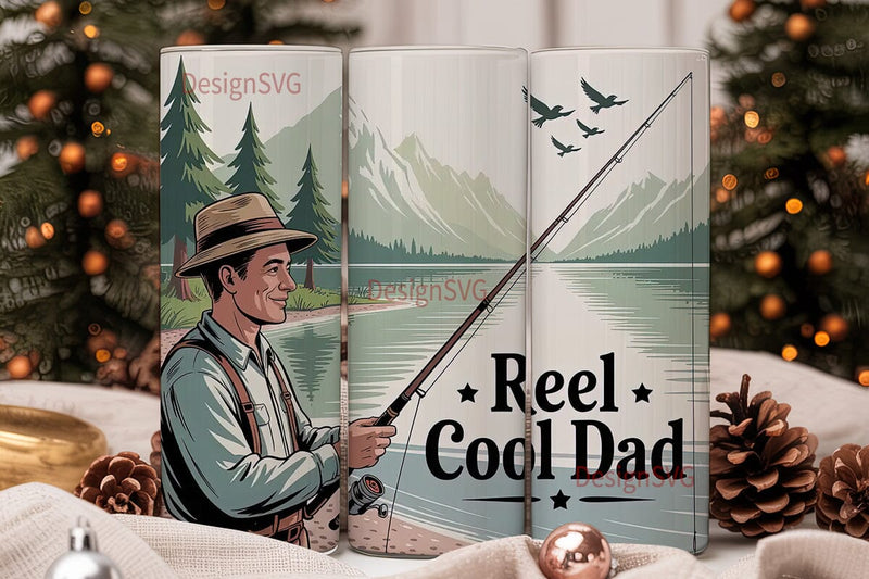 Reel Cool Dad Fishing Tumbler Wrap Sublimation DesignSVG 