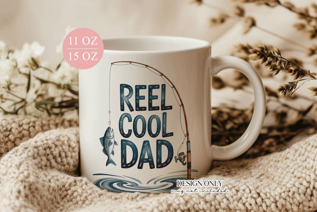Reel Cool Dad Mug PNG, Fishing Father’s Day Wrap Design Sublimation BijouBay 