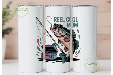Reel Cool Mom 20oz Tumbler Wrap Sublimation PixelChick 