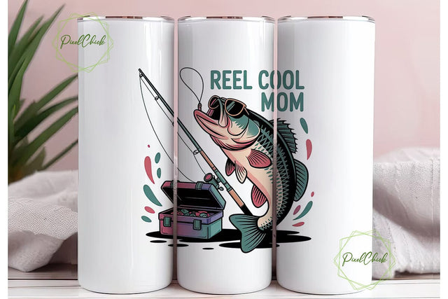 Reel Cool Mom 20oz Tumbler Wrap Sublimation PixelChick 