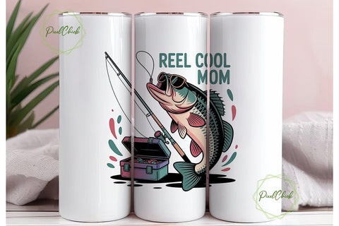 Reel Cool Mom 20oz Tumbler Wrap Sublimation PixelChick 