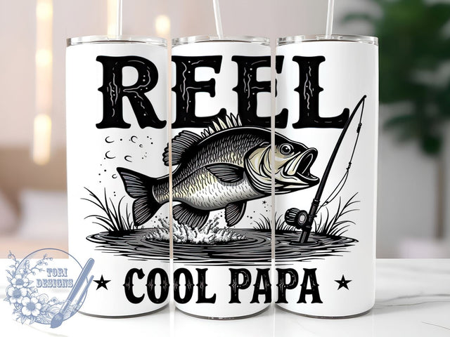 Reel Cool Papa Fishing Tumbler Wrap, 20oz Tumbler Wrap, Dad Fishing Gift, Outdoor Enthusiast Mug, Personalized Fishing Tumbler, Fisherman Gift Idea Sublimation ToriDesigns 