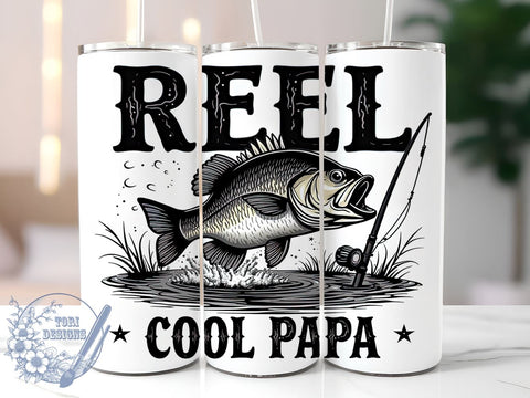 Reel Cool Papa Fishing Tumbler Wrap, 20oz Tumbler Wrap, Dad Fishing Gift, Outdoor Enthusiast Mug, Personalized Fishing Tumbler, Fisherman Gift Idea Sublimation ToriDesigns 