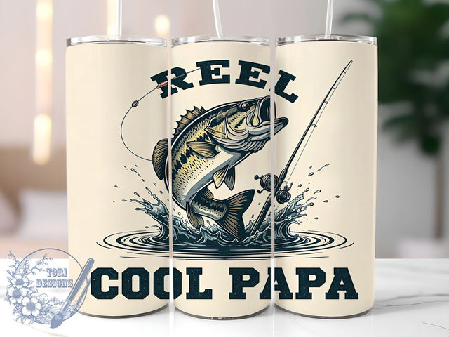 Reel Cool Papa Fishing Tumbler Wrap, 20oz Tumbler Wrap, Dad Fishing Gift, Outdoor Enthusiast Mug, Personalized Fishing Tumbler, Fisherman Gift Idea Sublimation ToriDesigns 
