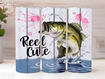 Reel Cute Pink Bass Fishing 20oz Tumbler Png, Straight & Tapered Tumbler Png, Fishing Tumbler Png, Digital Download PNG Sublimation Lara' s Designs 