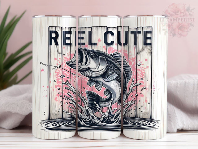 Reel Cute Pink Bass Fishing 20oz Tumbler Wrap PNG, Fishing Tumbler Png, Straight & Tapered Tumbler Wrap, Instant Digital Download Sublimation Li Zamperini 