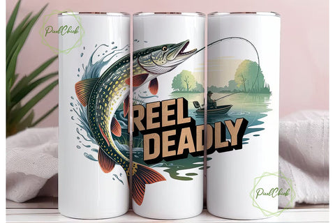 Reel Deadly Fishing 20oz Tumbler Wrap Sublimation PixelChick 