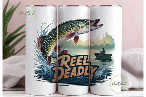 Reel Deadly Fishing 20oz Tumbler Wrap Sublimation PixelChick 