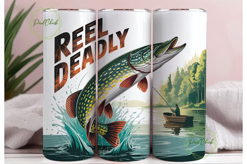 Reel Deadly Fishing 20oz Tumbler Wrap Sublimation PixelChick 
