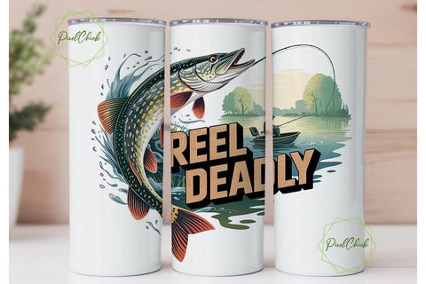 Reel Deadly Fishing 20oz Tumbler Wrap Sublimation PixelChick 