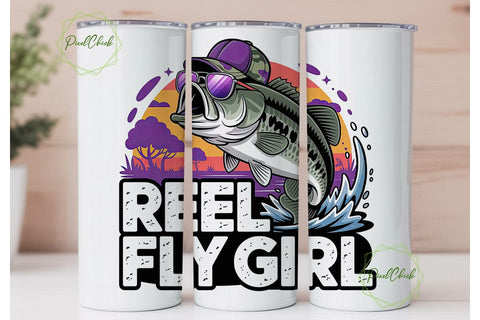 Reel Fly Girl 20oz Tumbler Wrap Sublimation PixelChick 