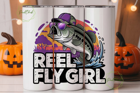 Reel Fly Girl 20oz Tumbler Wrap Sublimation PixelChick 