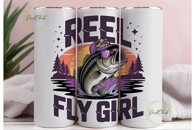 Reel Fly Girl 20oz Tumbler Wrap Sublimation PixelChick 