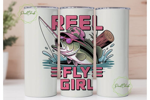 Reel Fly Girl 20oz Tumbler Wrap Sublimation PixelChick 