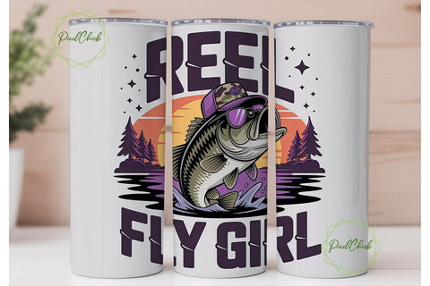 Reel Fly Girl 20oz Tumbler Wrap Sublimation PixelChick 