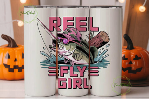 Reel Fly Girl 20oz Tumbler Wrap Sublimation PixelChick 