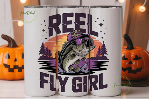 Reel Fly Girl 20oz Tumbler Wrap Sublimation PixelChick 