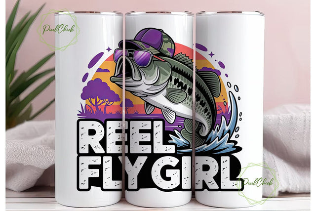 Reel Fly Girl 20oz Tumbler Wrap Sublimation PixelChick 