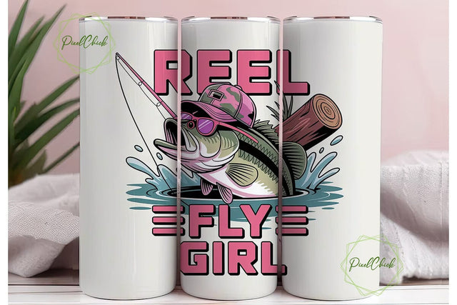 Reel Fly Girl 20oz Tumbler Wrap Sublimation PixelChick 