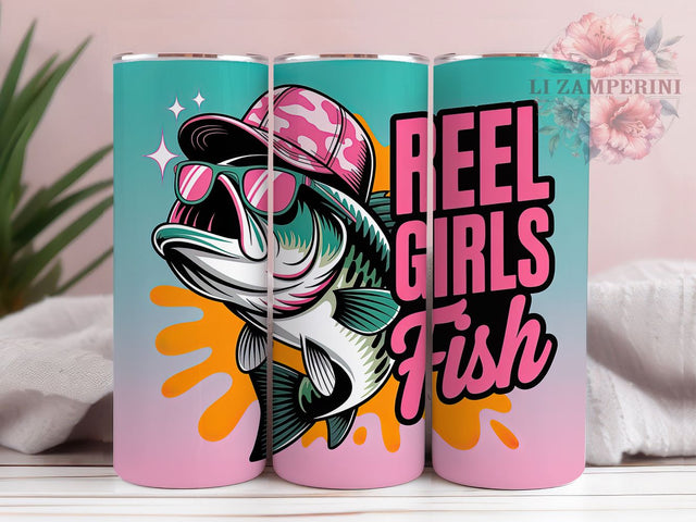 Reel Girls Bass Pink Camo 20oz Tumbler Wrap, Largemouth Bass, Pink Camouflage, Fishing Theme, Outdoor Lifestyle, 20oz Tumbler Wrap, Sublimation PNG Sublimation Li Zamperini 