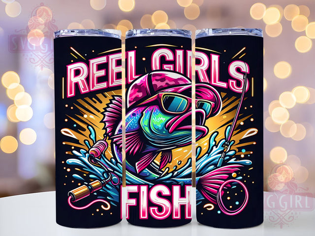 Reel Girls Fish 20oz Tumbler Wrap Sublimation Design, Straight Tapered Tumbler Wrap, Fishing Tumbler Png, Instant Digital Download Sublimation SvggirlplusArt 