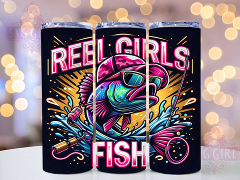 Reel Girls Fish 20oz Tumbler Wrap Sublimation Design, Straight Tapered Tumbler Wrap, Fishing Tumbler Png, Instant Digital Download Sublimation SvggirlplusArt 