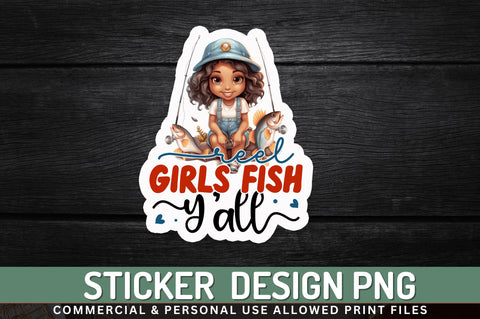 Reel girls fish Sticker Design Sublimation Regulrcrative 