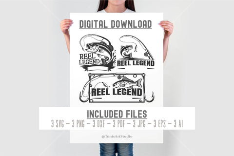 Reel Legend Fishing SVG – Bass Fish Cut Files – Monogram Fishing Shirt SVG – Reel Therapy Design – Svg Png Dxf Pdf Eps Ai SVG TonisArtStudio 