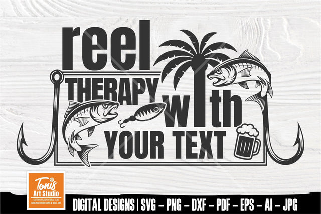 Reel Therapy Svg with Fish Hooks Palm Tree and Monogram SVG TonisArtStudio 