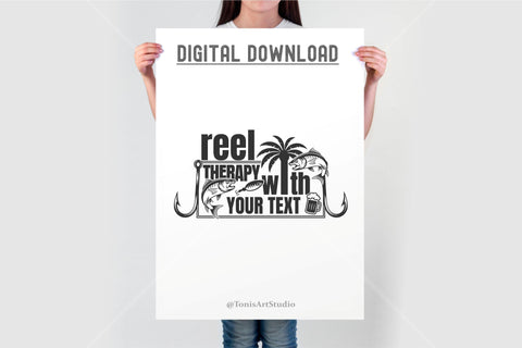 Reel Therapy Svg with Fish Hooks Palm Tree and Monogram SVG TonisArtStudio 